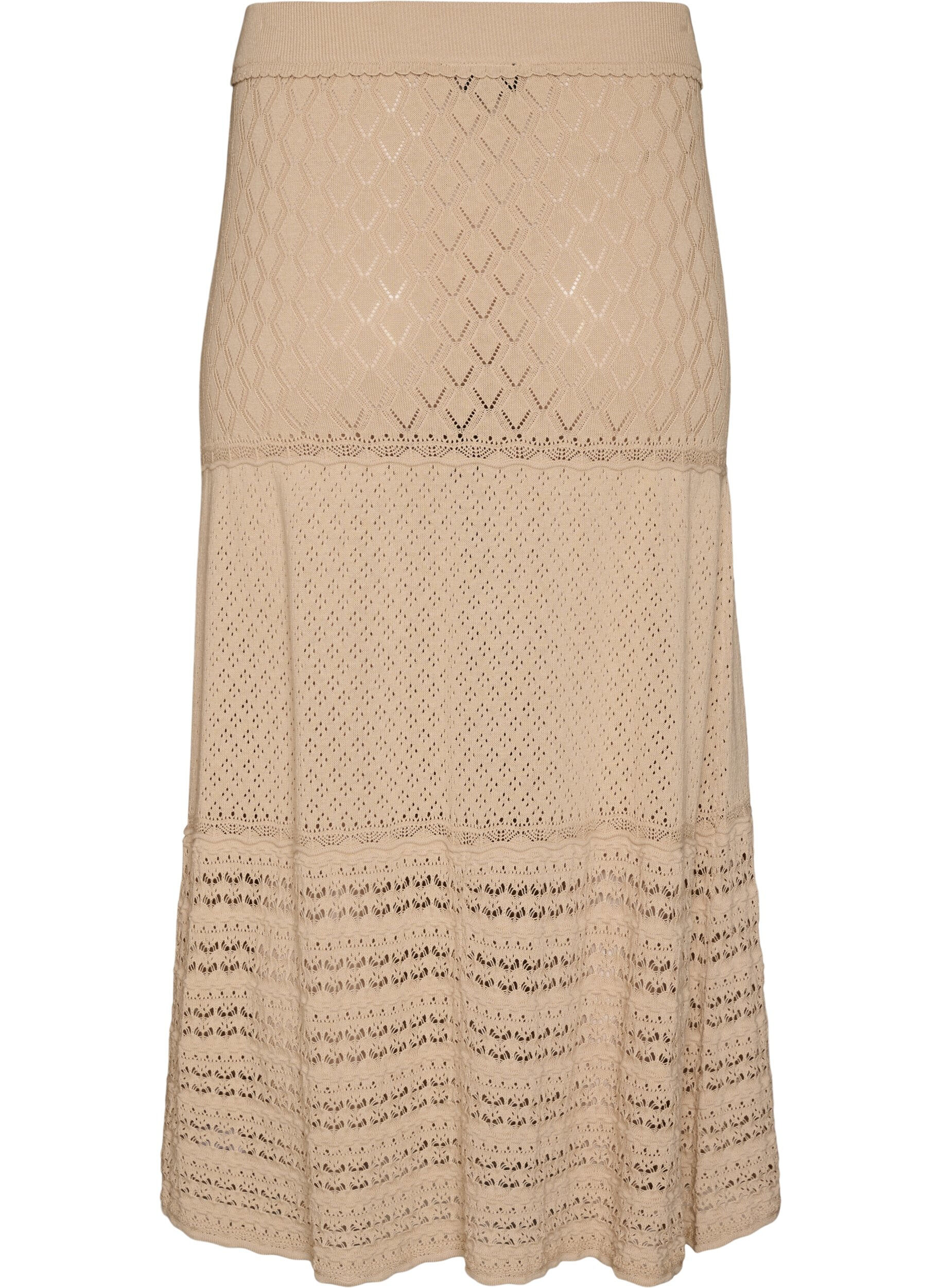 ZizziStrikket skj&oslash;rt med hullm&oslash;nster, Beige, Packshot image number 1