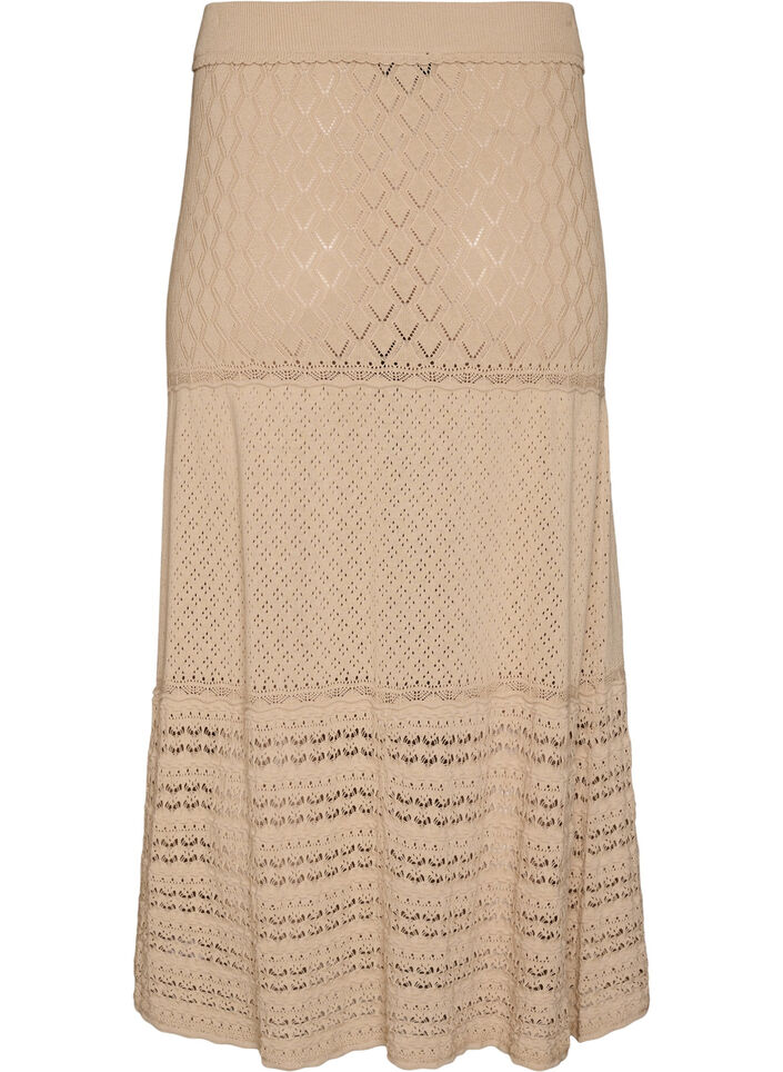 Strikket skj&oslash;rt med hullm&oslash;nster, Beige, Packshot image number 1