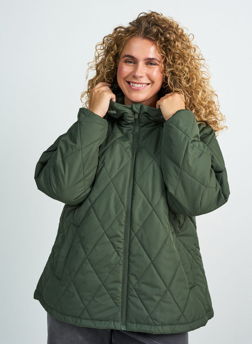 Lett vattert jakke med diamantquilt, Gr&oslash;nn, Model image number 0