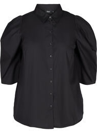 Bomullsskjorte med 3/4-puffermer, Black