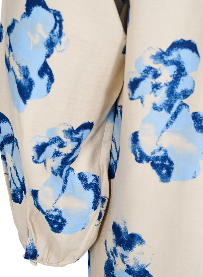 Knelang kjole med lange ermer og A-linje snitt, Off White Blue AOP, Packshot