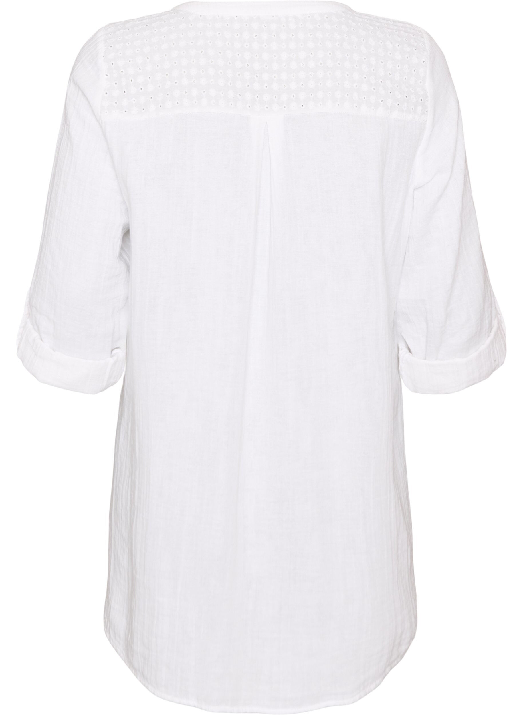 ZizziBomullsmuslin tunika med broderie anglaise, Hvit, Packshot image number 1