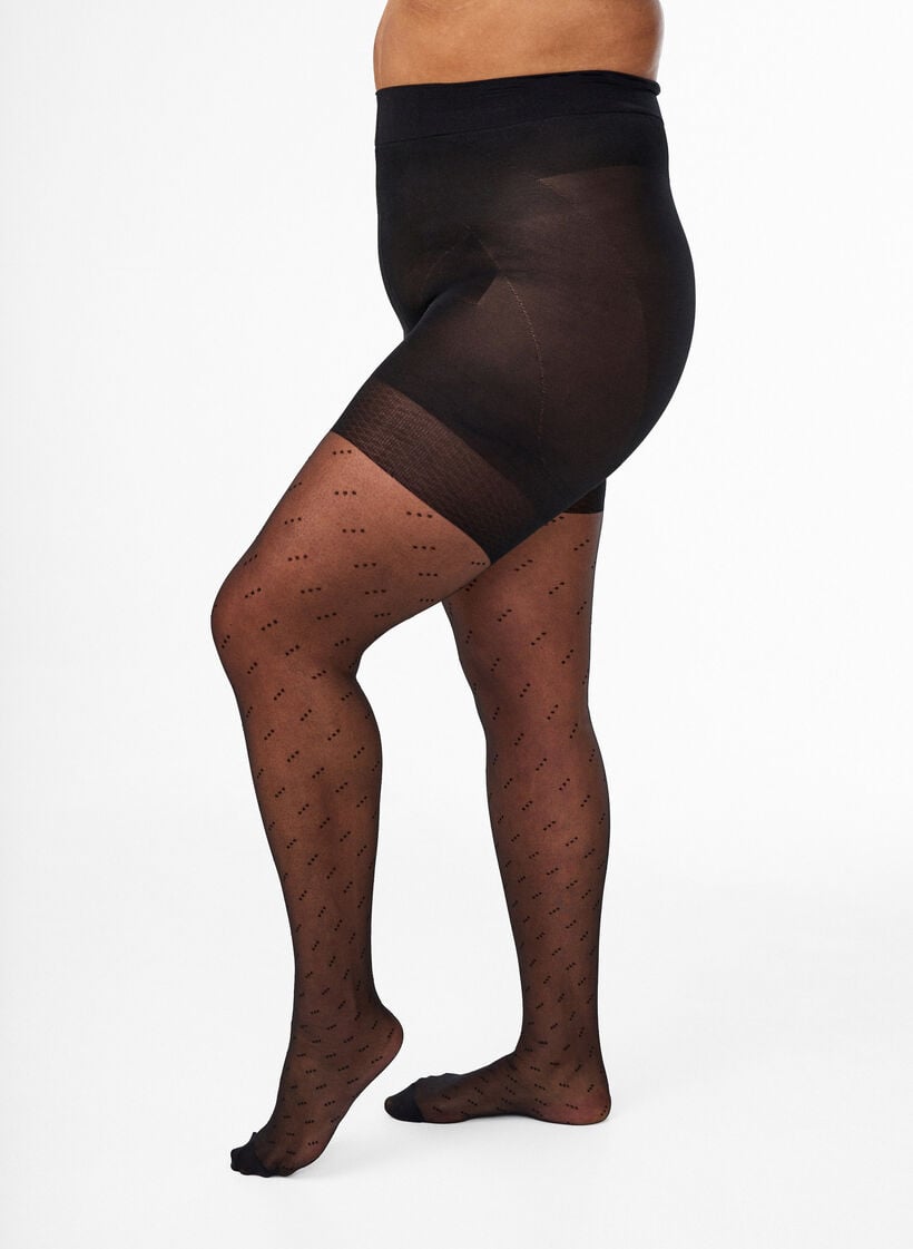 25 denier push-up str&oslash;mpebukser med prikkem&oslash;nster, Svart, Model image number 0