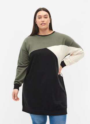 Lang genser med colorblock, Black Color Block, Model image number 0