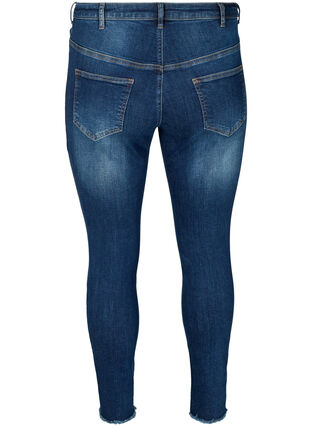 Cropped Nille jeans med rå kanter, Blue denim, Packshot image number 1
