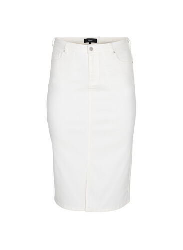 Midiskjørt i denim med en splitt foran, White, Packshot image number 0