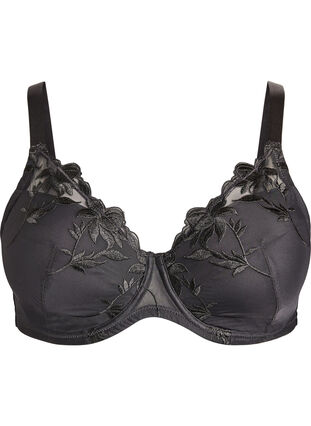 Zizzi Vattert BH med bøyle og broderi, Black, Packshot image number 0