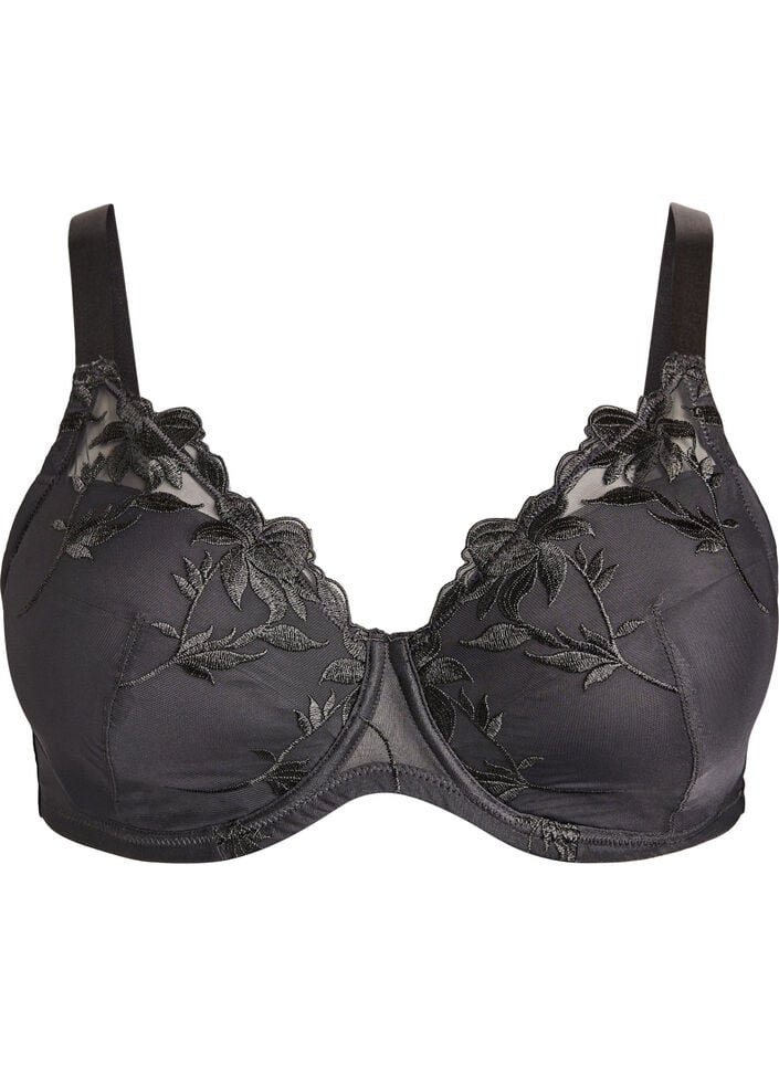 Vattert BH med bøyle og broderi, Svart, Packshot image number 0