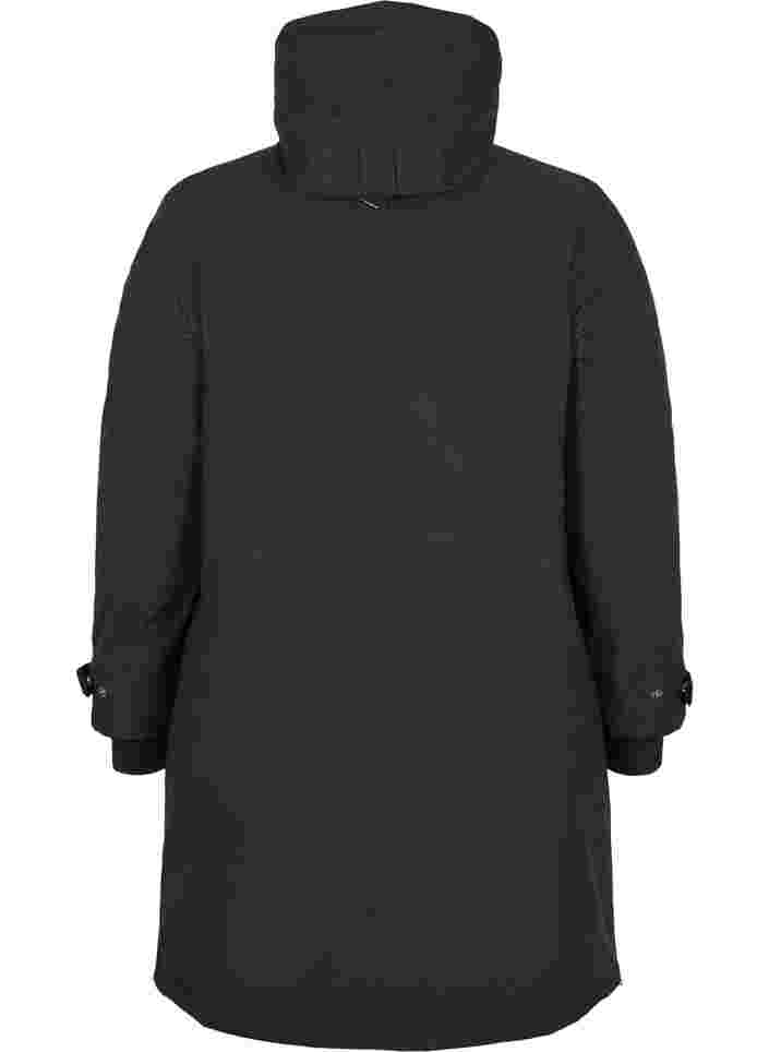 Vanntett vinterjakke med hette og lommer, Black, Packshot image number 1