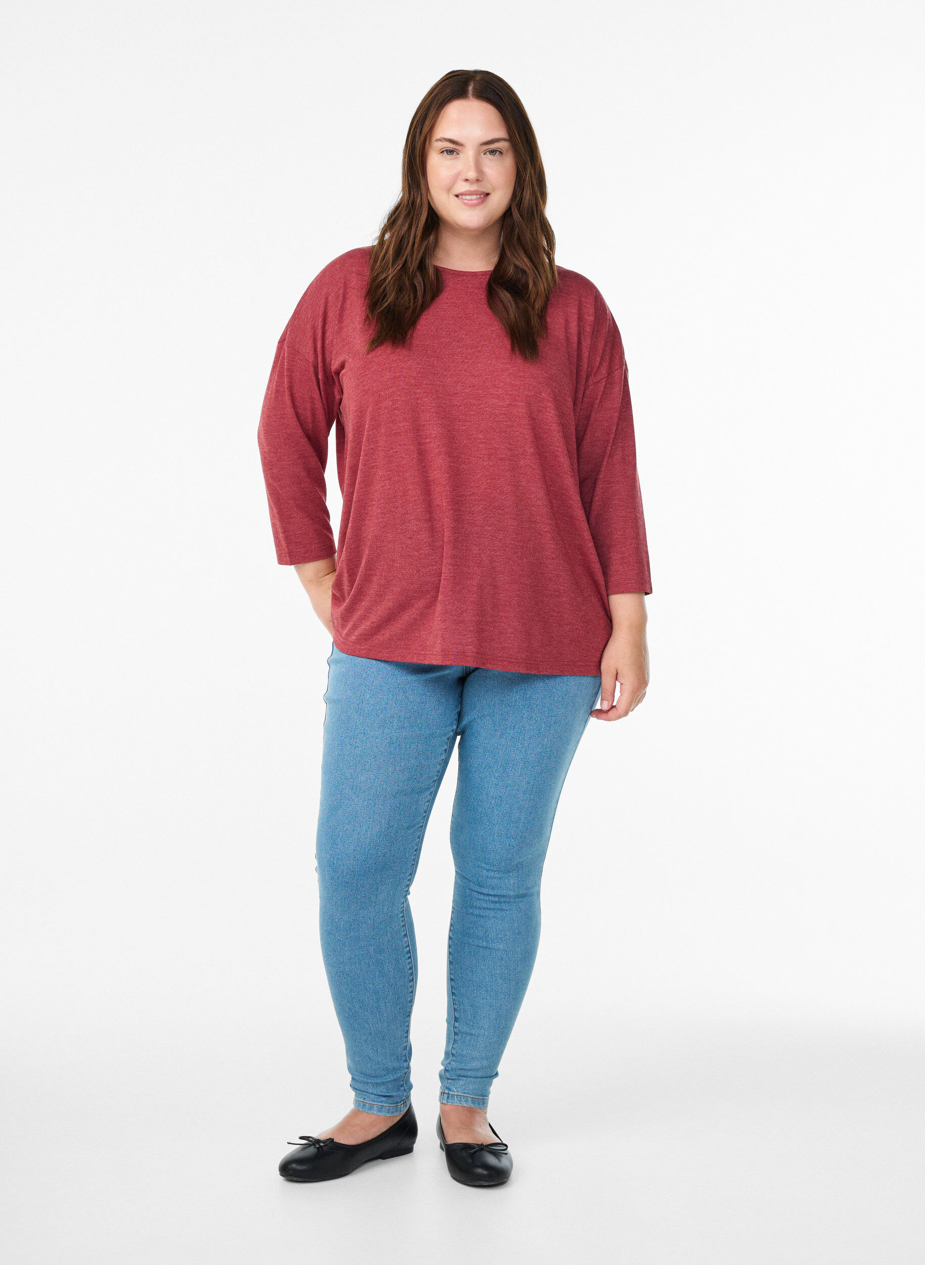 ZizziJersey bluse med 3/4 ermer, R&oslash;d, Model image number 1