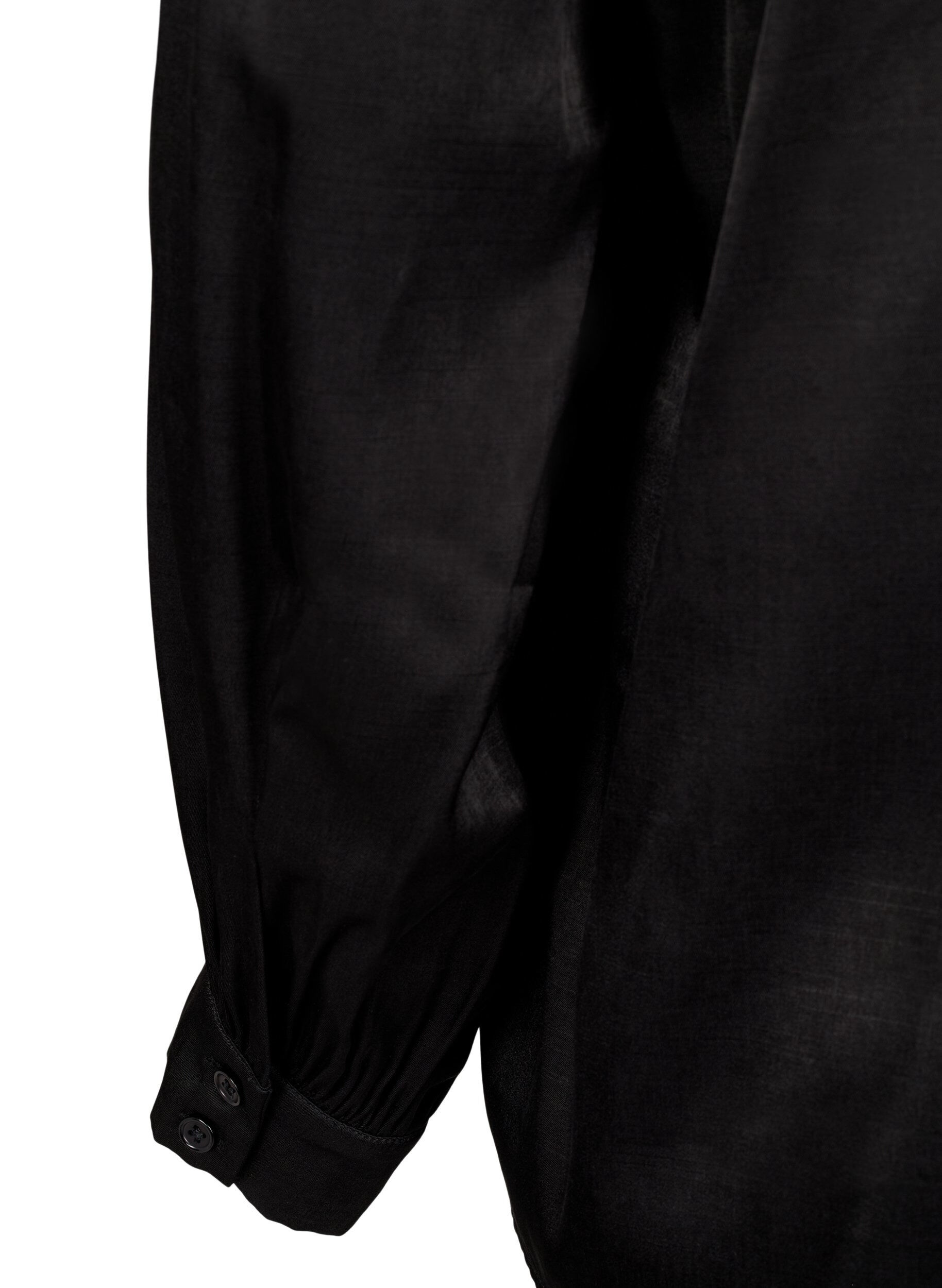 Zizzi Langermet bluse med volanger og V-hals, Black, Packshot image number 3