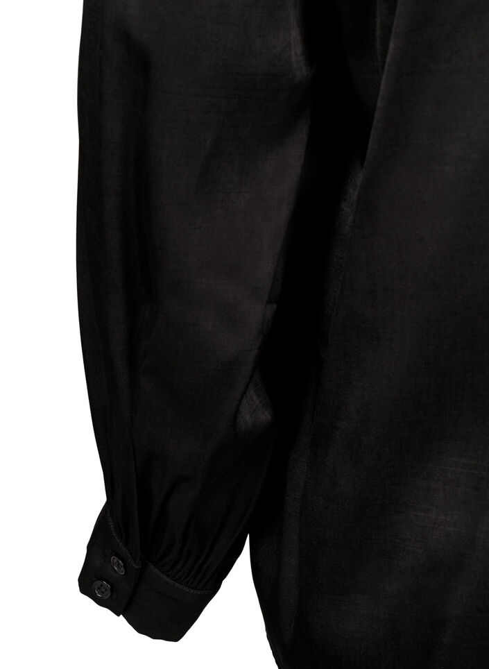 Langermet bluse med volanger og V-hals, Black, Packshot image number 3