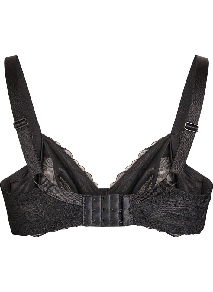 Heldekkende BH i mesh med bølgemønster, Svart, Packshot image number 1
