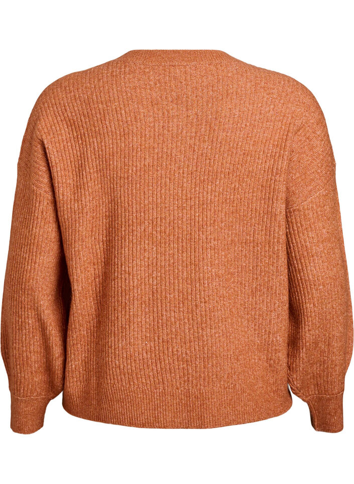Ribbestrikket cardigan med knapper, Orange, Packshot image number 1