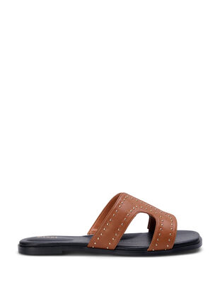 Flate slip-on-sandaler med bred passform og nitter, Friar Brown, Packshot image number 0