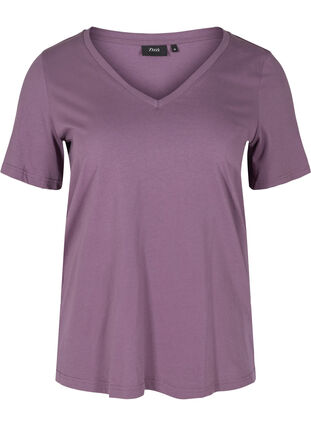 T-skjorte i organisk bomull med V-hals, Vintage Violet, Packshot image number 0