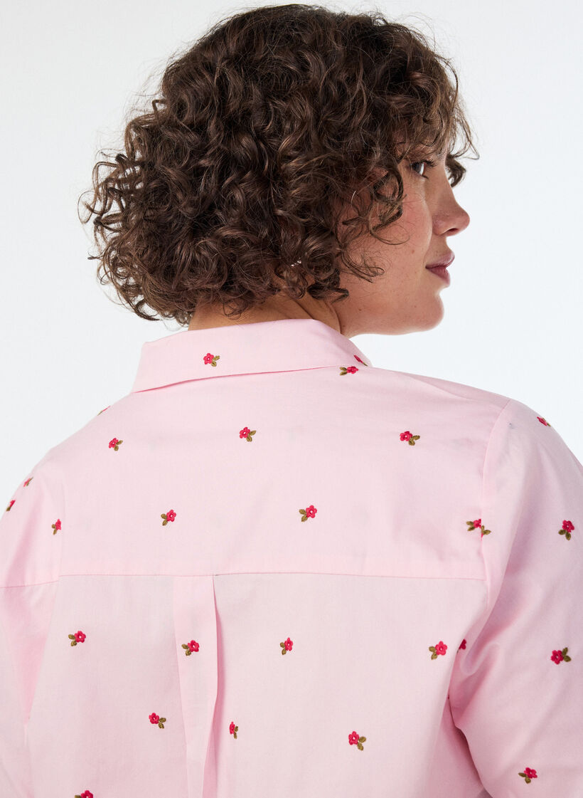 Skjorte med broderte blomster, Rosa, Model image number 3