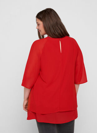 Chiffonbluse med 3/4-ermer, Tango Red, Model image number 1