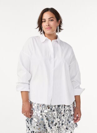 Zizzi Klassisk bomullsskjorte med en Loose fit, Hvit, Model image number 0