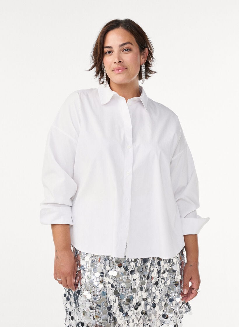 Klassisk bomullsskjorte med en Loose fit, Hvit, Model image number 0