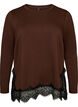 Jerseybluse med blonderkant, Brun, Packshot image number 0