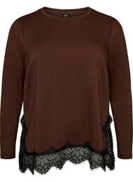 Jerseybluse med blonderkant, Brun