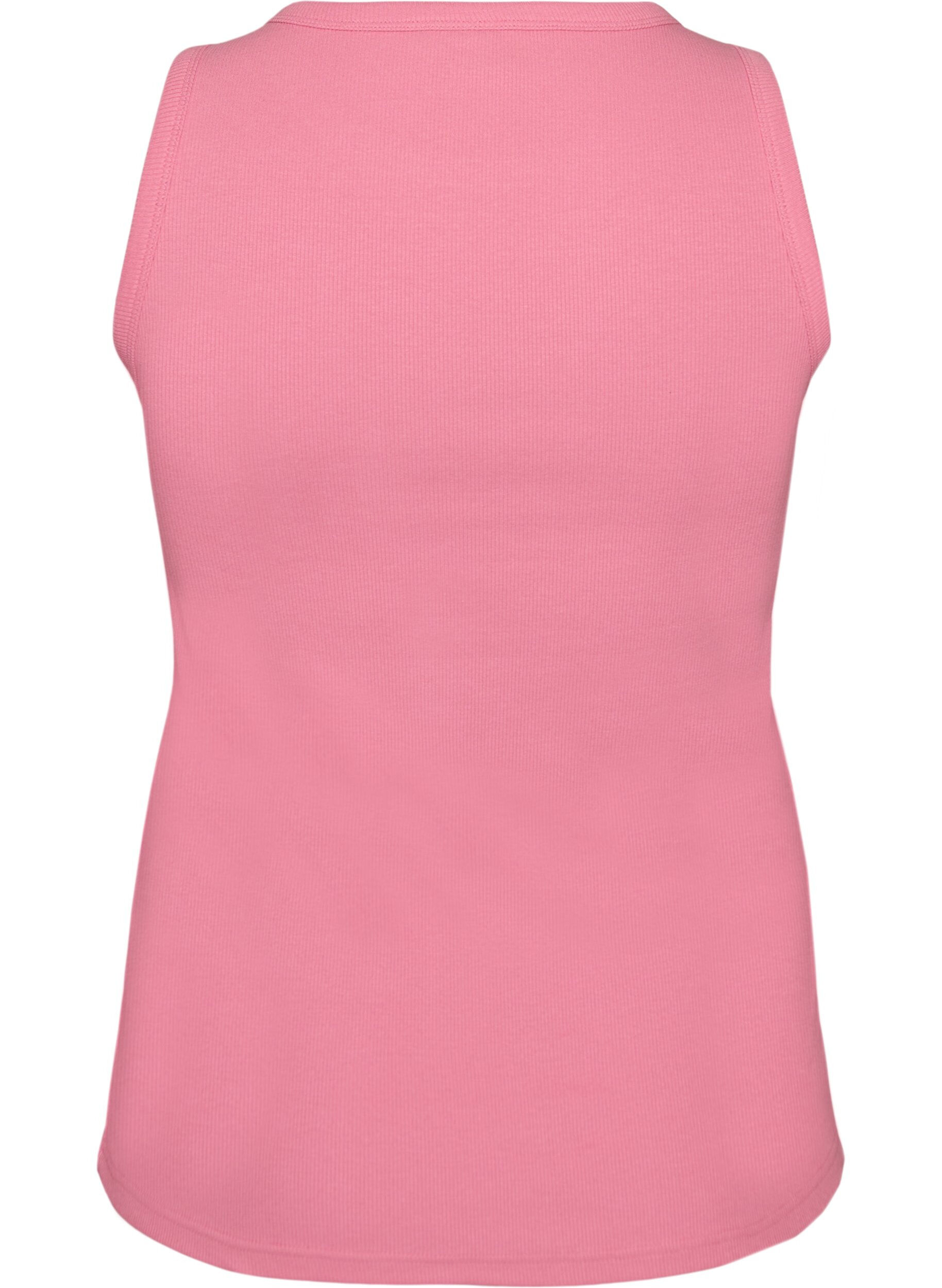 ZizziRibbet topp i bomull med h&oslash;y hals, Rosa, Packshot image number 1