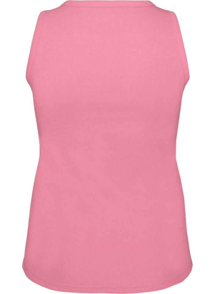 Ribbet topp i bomull med h&oslash;y hals, Rosa, Packshot image number 1