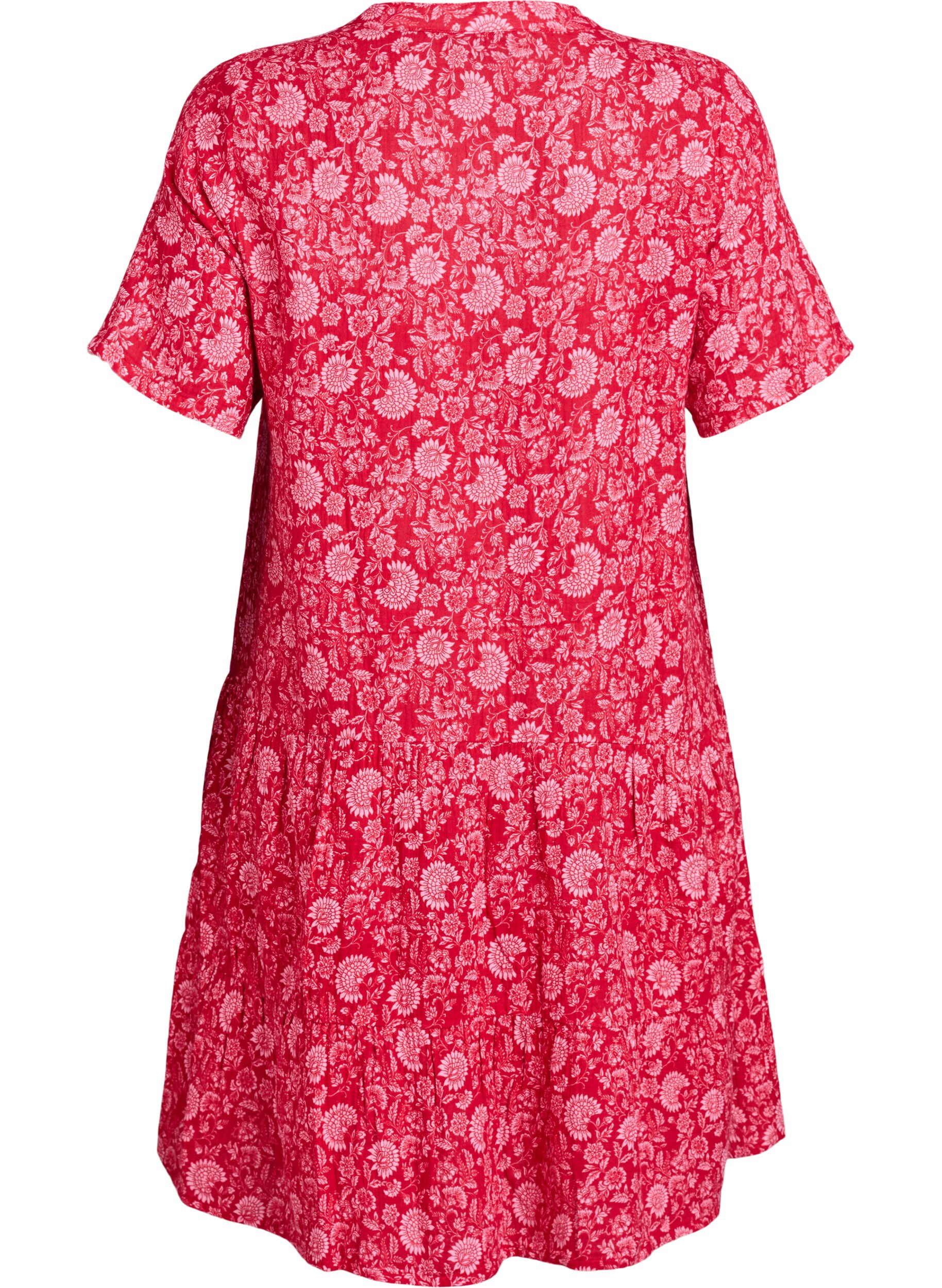 ZizziKort A-linjekjole i bomullsmuslin, R&oslash;d, Packshot image number 1