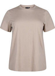 Basic T-skjorte i bomull med rund hals, Silver Mink