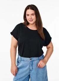 Loose t-skjorte med rund hals, Svart Loose t-skjorte med rund hals, Svart, Model