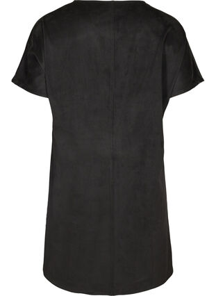 Kortermet kjole i imitert, semsket skinn, Black, Packshot image number 1