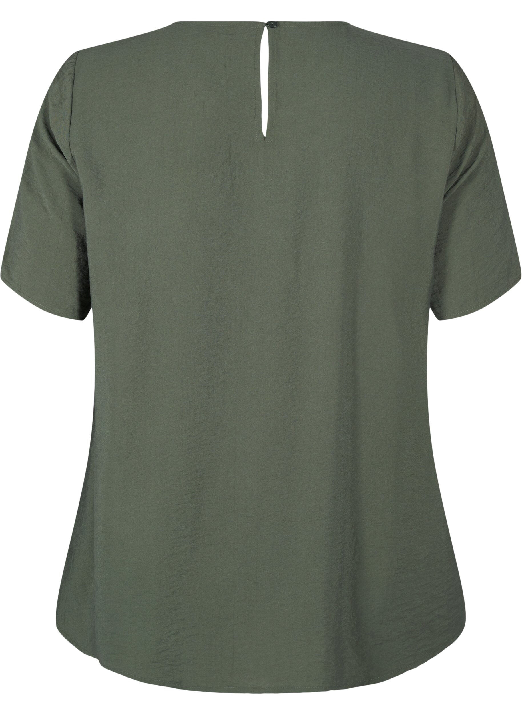 Zizzi Kortermet bluse i viskose med blondedetaljer, Thyme, Packshot image number 1