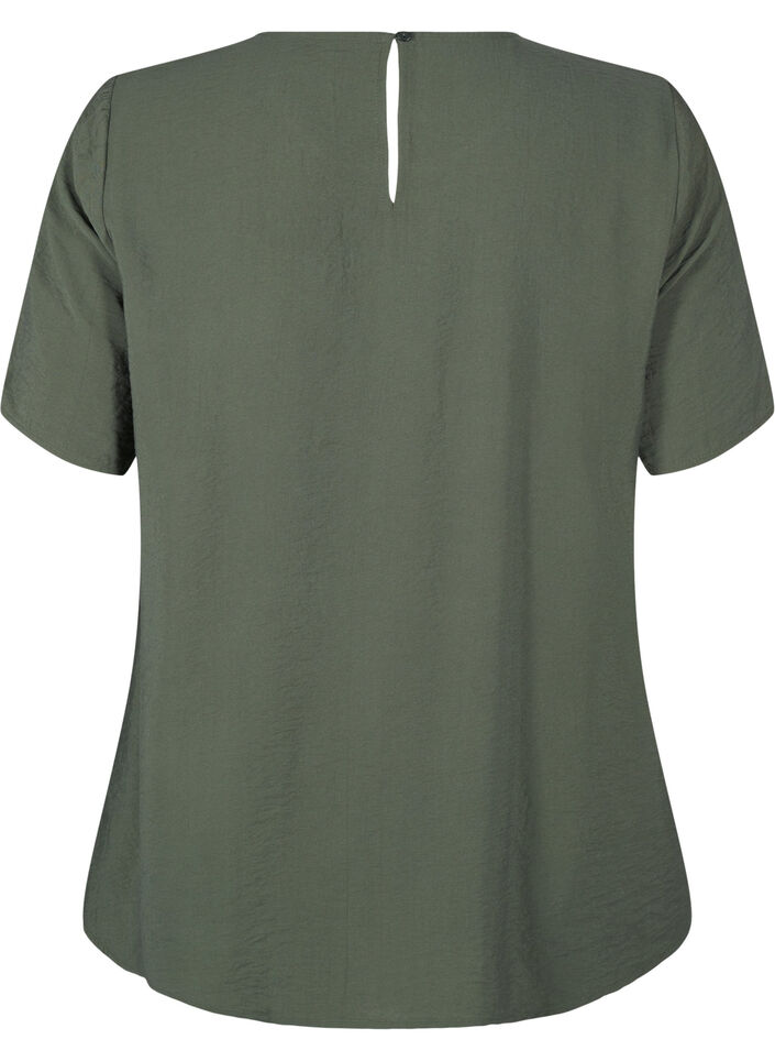 Kortermet bluse i viskose med blondedetaljer, Thyme, Packshot image number 1