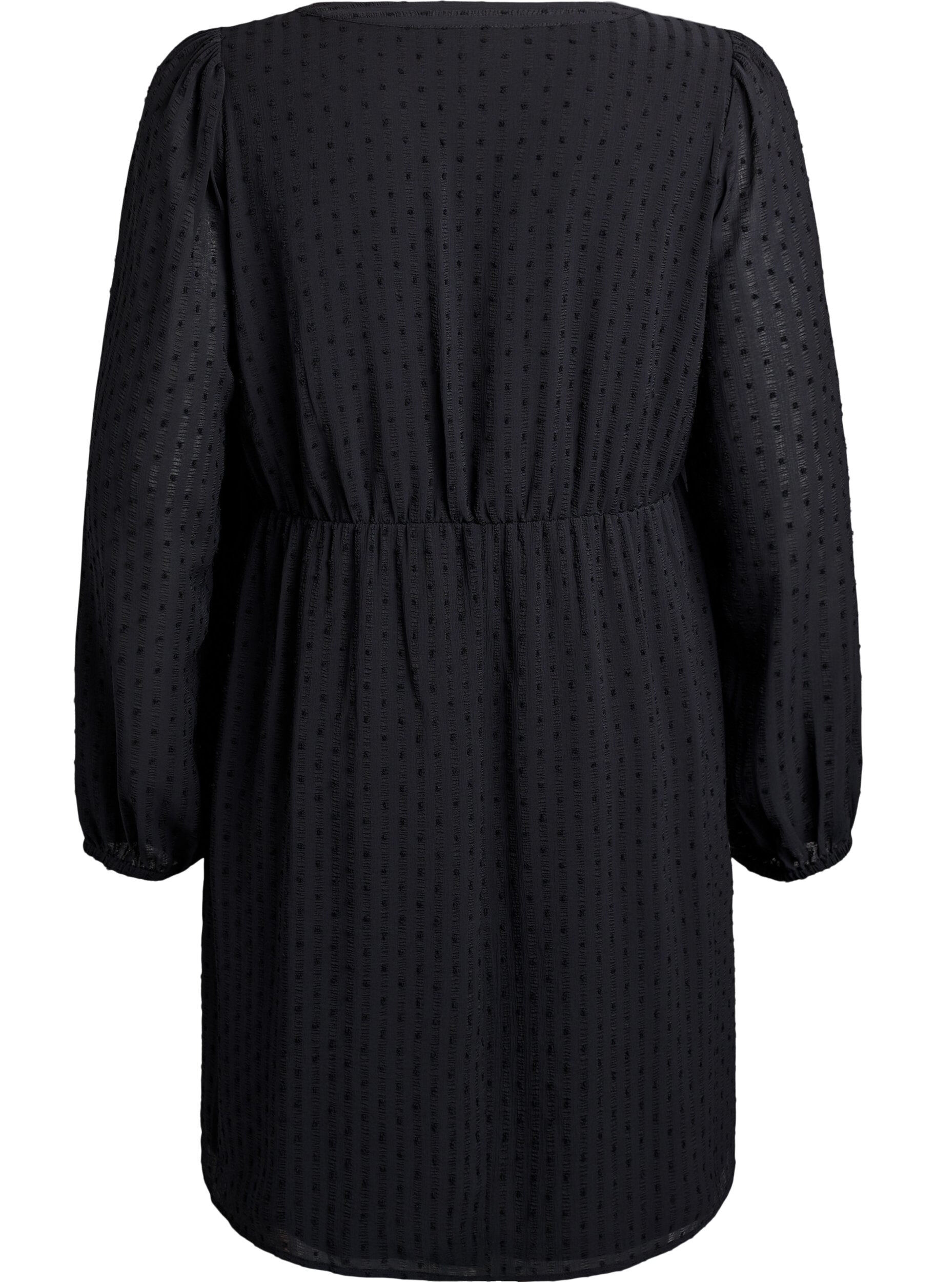 Zizzi Kort kjole med tonale striper og teksturerte prikker, Svart, Packshot image number 1