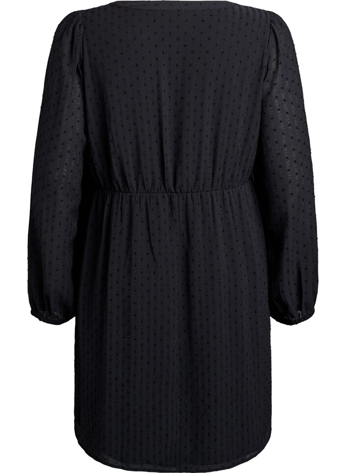Kort kjole med tonale striper og teksturerte prikker, Svart, Packshot image number 1