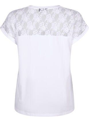 Kortermet t-skjorte i bomull med blonder, Bright White, Packshot image number 1
