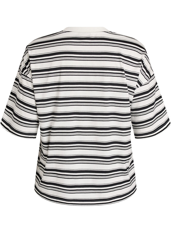 Boxy T-skjorte med stripete m&oslash;nster, Svart, Packshot image number 1