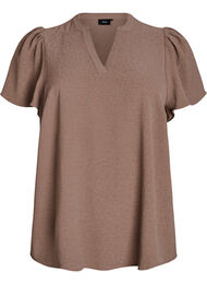 Bluse med korte volangermer og V-hals, Fossil 