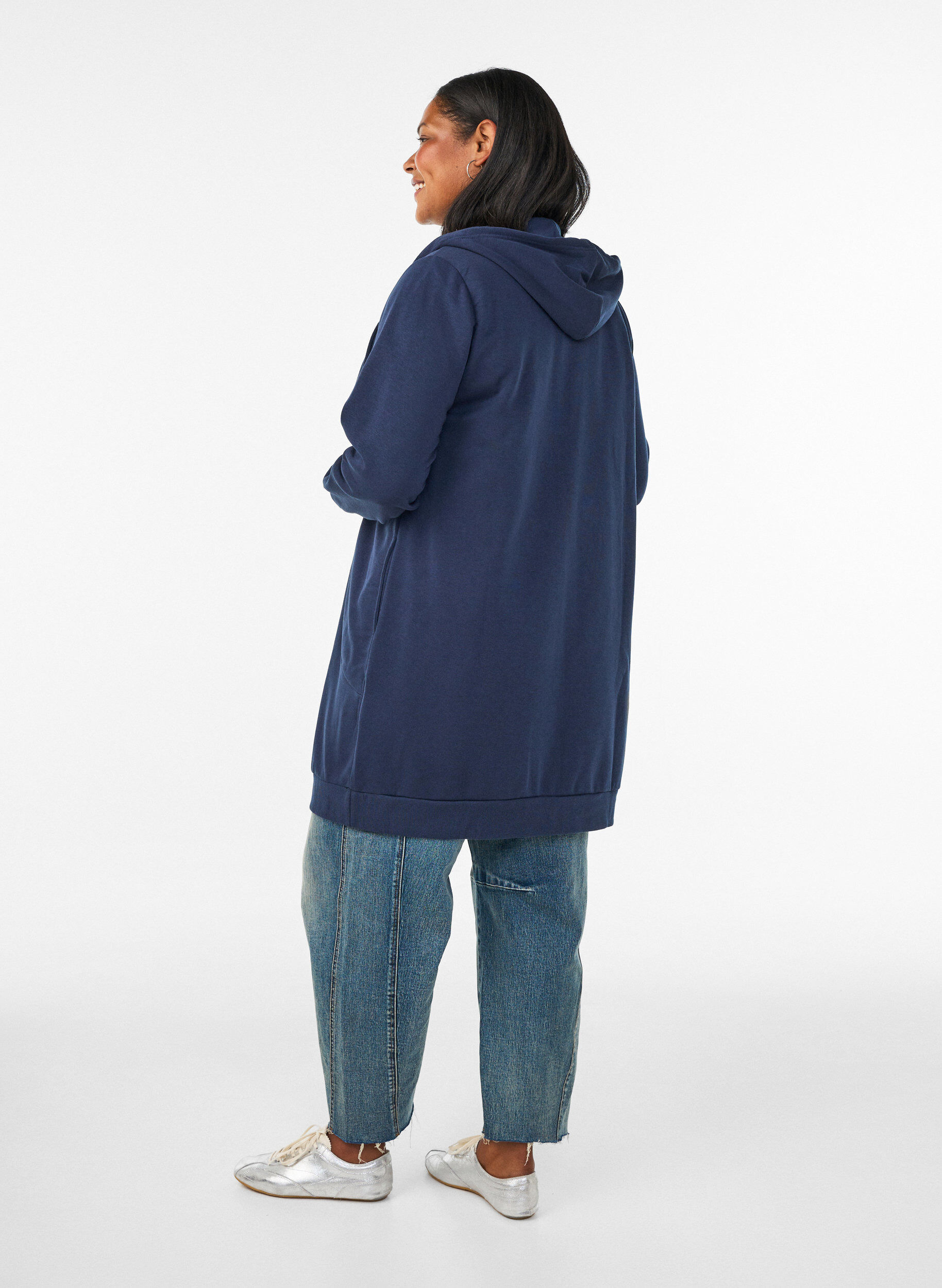 ZizziLang hettegenser med glidel&aring;s og lommer, Bl&aring;, Model image number 2