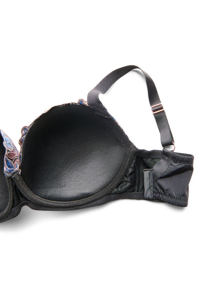 Formet BH med blomsterbroderi, Svart, Packshot image number 3