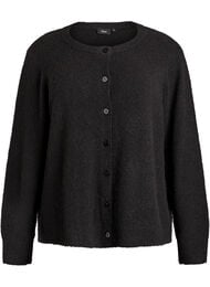 Strikket cardigan med ull og knapper, Svart