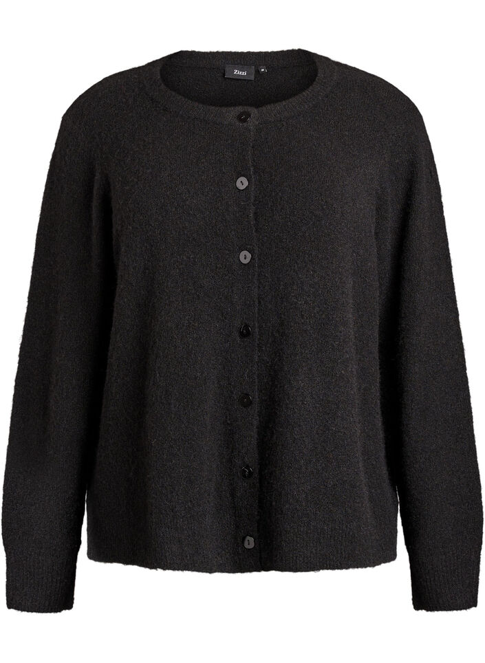 Strikket cardigan med ull og knapper, Svart, Packshot image number 0