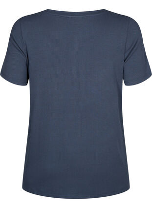 T-skjorte i viskose med ribb og V-hals, Umbre Blue , Packshot image number 1