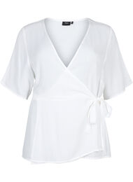 Bluse i viskose med omslagseffekt, Bright White