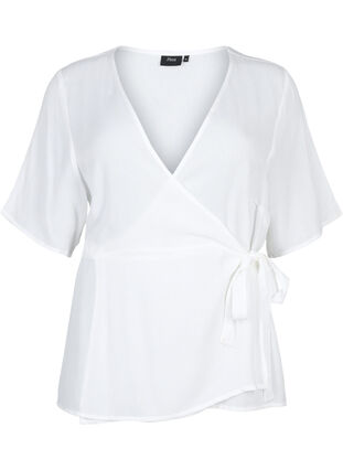 Bluse i viskose med omslagseffekt, Bright White, Packshot image number 0
