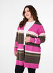 Lang strikkecardigan med brede striper, Fuchsia Red Mel.Comb, Model image number 0