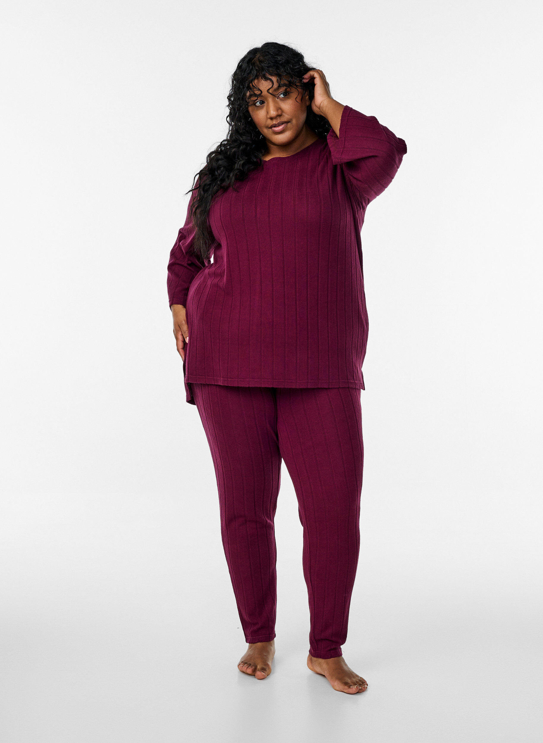 Zizzi L&oslash;s bluse med 3/4-ermer, M&oslash;rk Bordeaux, Model image number 1