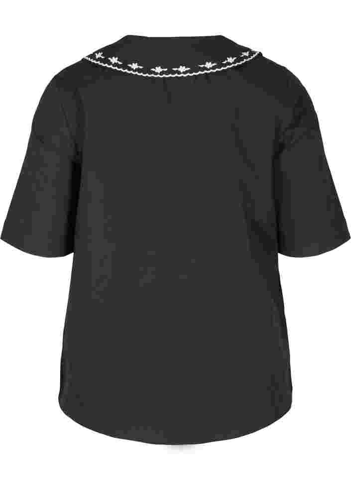 Kortermet bomullsskjorte med stor krage, Black w. White, Packshot image number 1