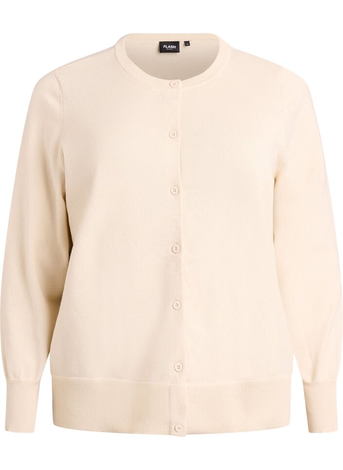 Finstrikket cardigan med rund hals, Beige, Packshot image number 0